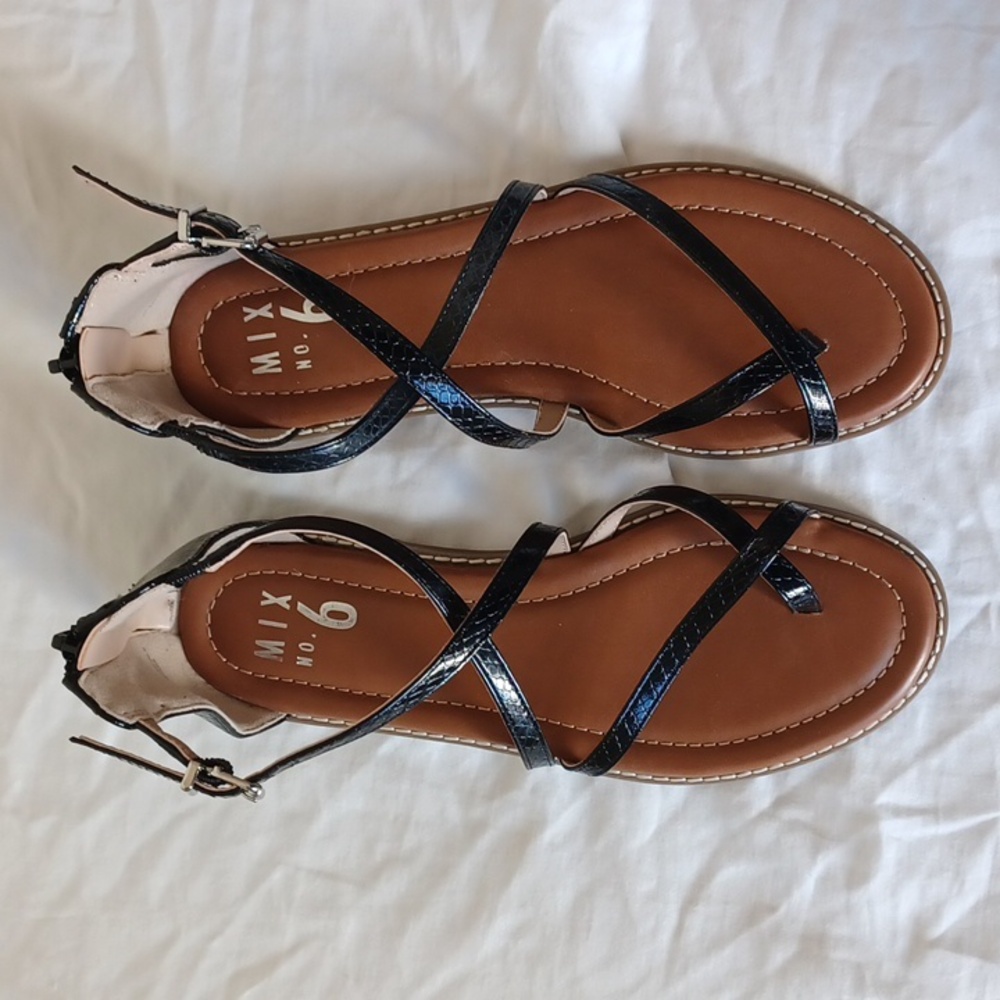 Mix No. 6 Pura Black Patent Leather Faux Snakeskin Sandal New in Box, Womens 6M
